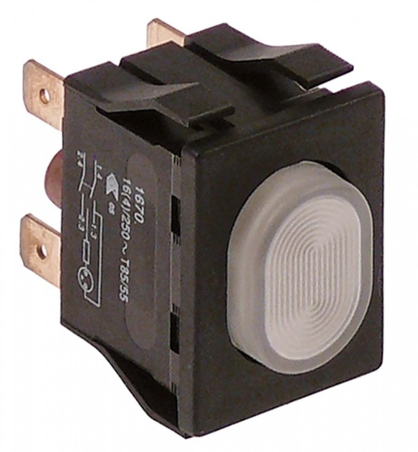 push switch 30x22mm white 2NO 250V 16A illuminated connection male faston 6,3mm
