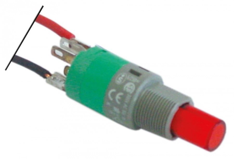 momentary push switch mounting ø 12mm red 1NO 250V 5A connection cable ambient temperature max. 85°C
