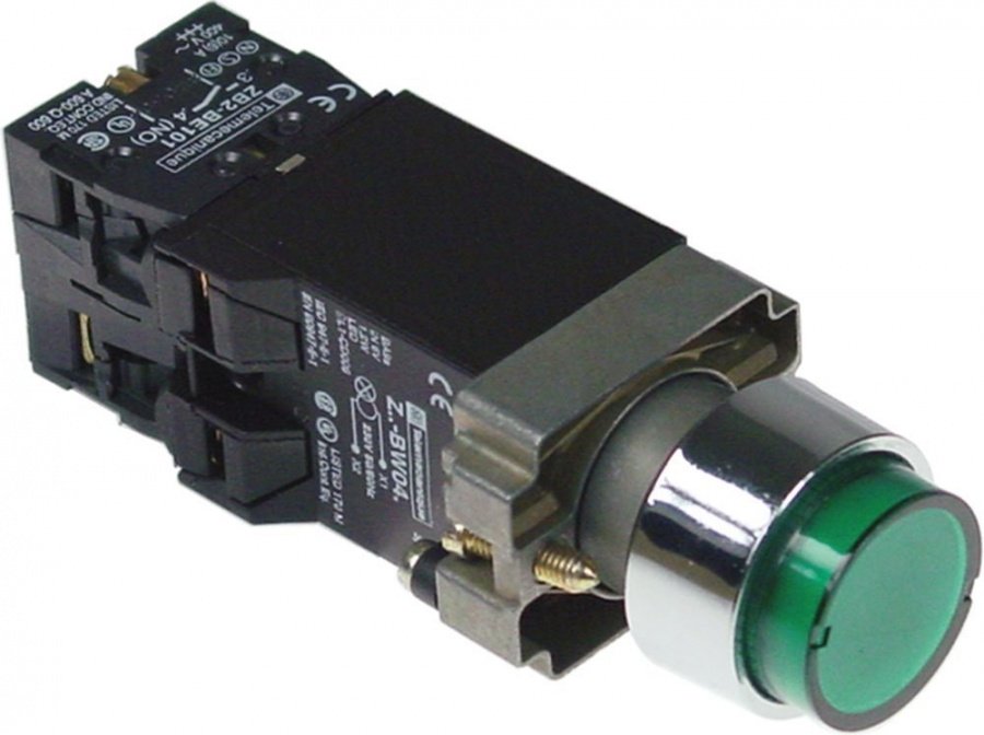 momentary push switch ø 22mm green 1NC/1NO