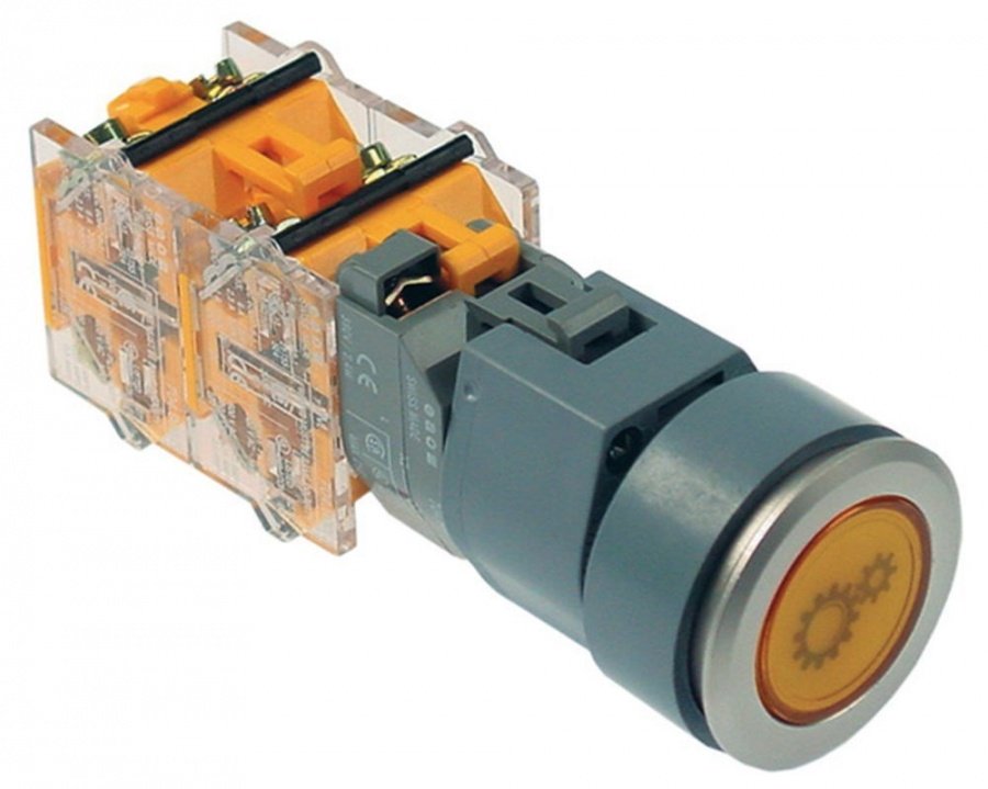 push switch ø 22,5mm 3NO/1NC 660V max. 16(4)A 0-1 latching oil pump yellow illuminated