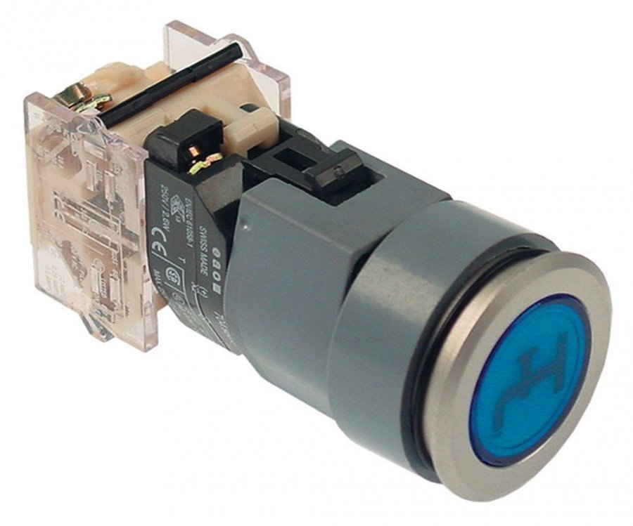 push switch ø 22,5mm 1NO 660V max. 16(4)A 0-1 latching water blue illuminated