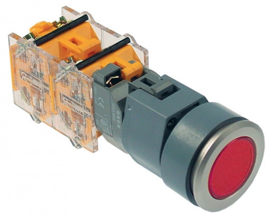 push switch ø 22,5mm 1NO 660V max. 16(4)A 0-1 latching red illuminated