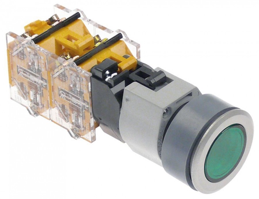 push switch ø 22,5mm 1NO 660V max. 16(4)A 0-1 latching ON/OFF green illuminated