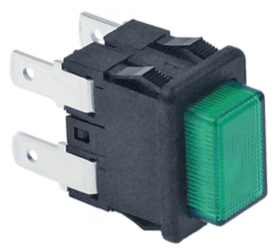 Intrerupator verde, cu lumina, 2 contacte 2 NO, 16 A, 250 V, montare 19 x 13 mm - 346871