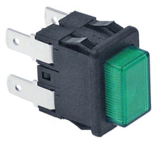 Intrerupator verde, cu lumina, 2 contacte 2 NO, 16 A, 250 V, montare 19 x 13 mm - 346871