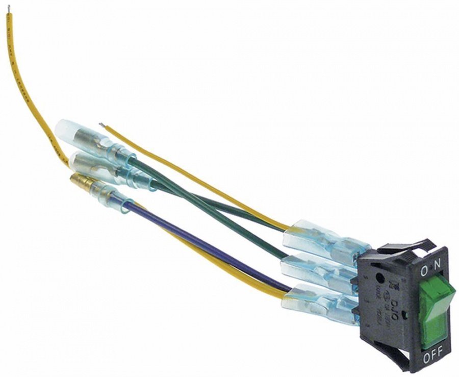 rocker switch 28x13,5mm green 1NO 250V 6A lighted ON/OFF connection male faston 6,3mm