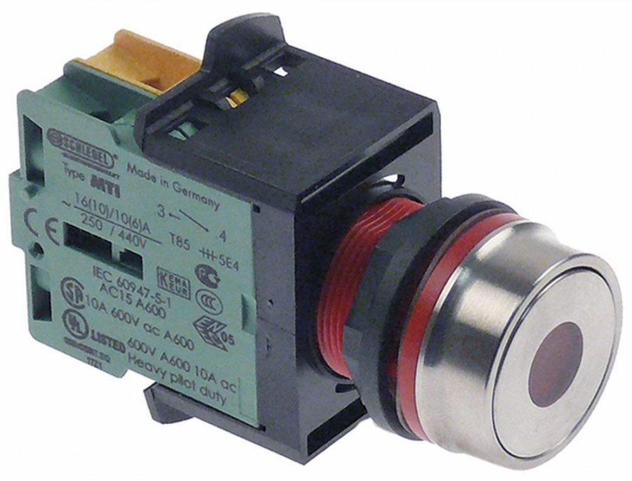 momentary push switch ø 22mm red 1NO/indicator light 250V 16A sequence 0-1