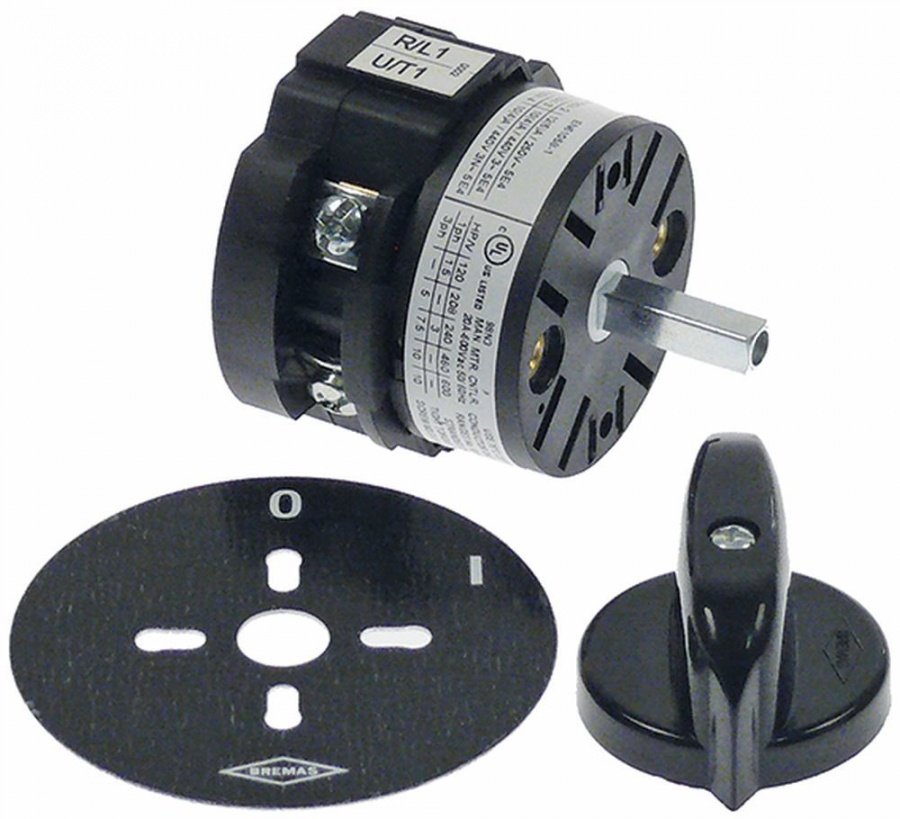 Comutator cu 2 pozitii, 20 A, ax 5x5 mm, lungime ax 18 mm, BREMAS serie A1700 - 347085