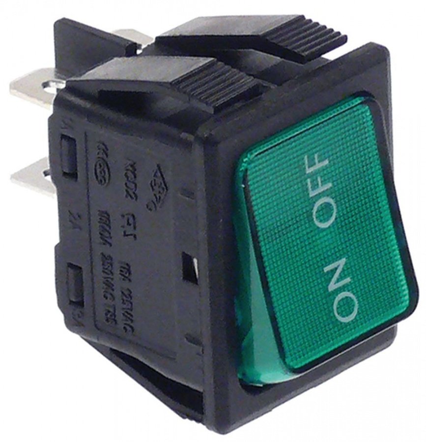 Intrerupator basculant iluminat verde, contacte 2NO, 16 A, 250 V, montare 30x22 mm - 347112