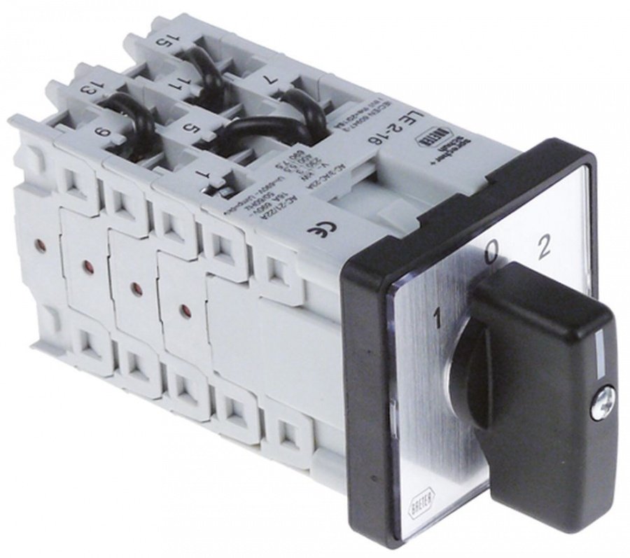 Comutator 1-0-2, cu 3 pozitii, 16 A, tip LE 2-16, unghi de rotatie 90° - 347156