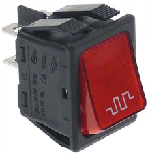 rocker switch 30x22mm red 2 -poles 2NO 250 V 16 A heating connection flat plug 6,3mm - Code 347159
