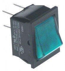 rocker switch 26,5x22mm green 2NO 250V 16A lighted connection male faston 6,3mm