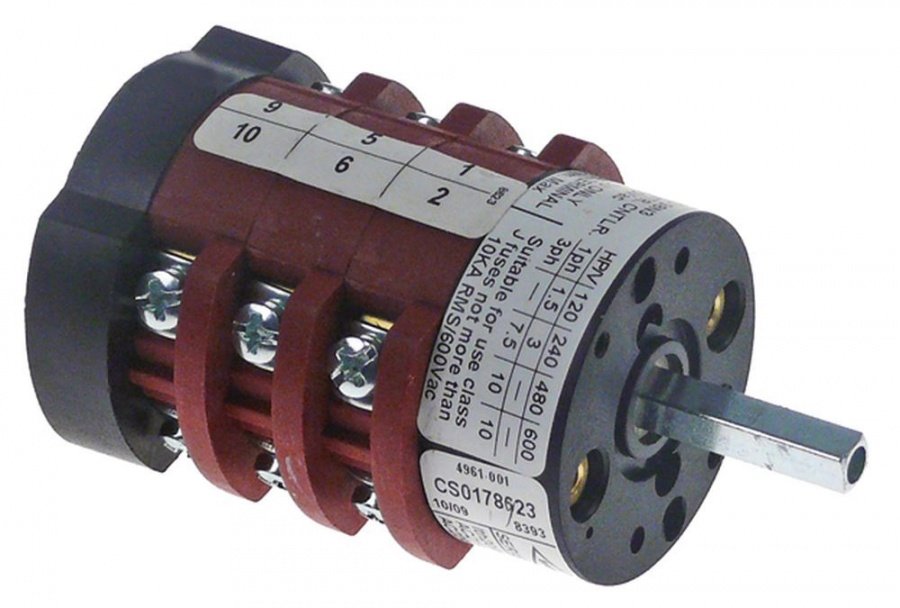 rotary switch 3 0-1-2 6 type CS0178623 400V 20A shaft ø 5x5mm shaft length 23mm shaft square