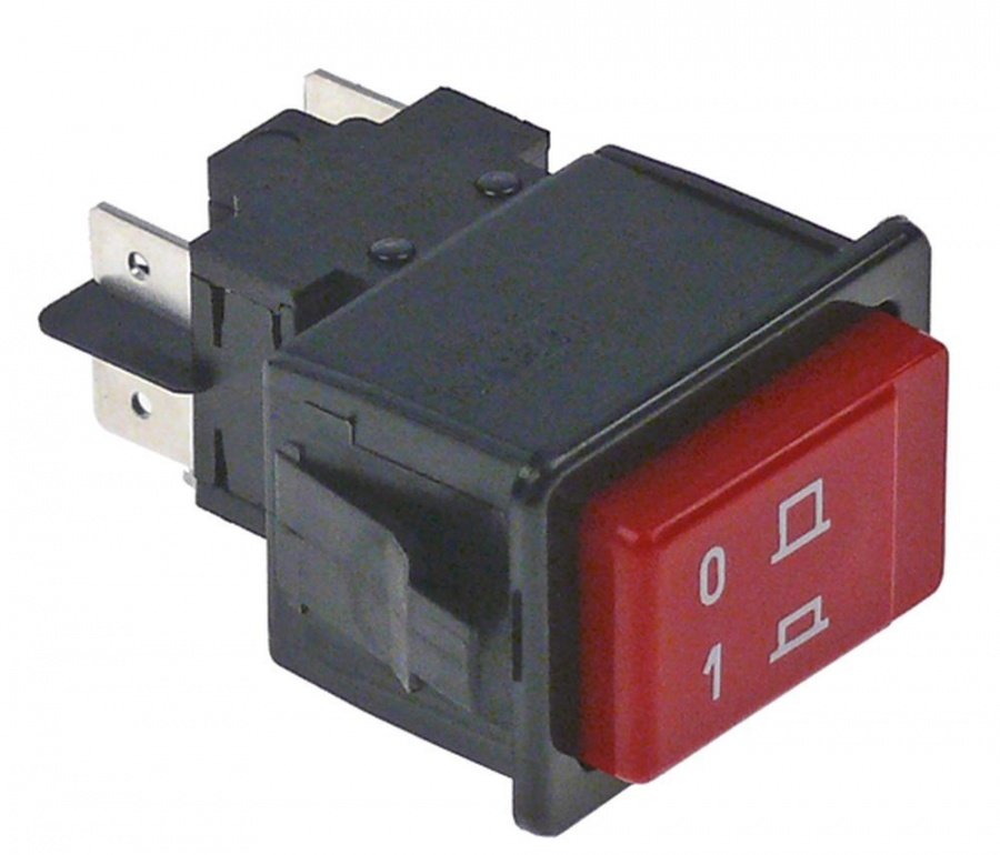 Buton intrerupator rosu, contacte 2NO, 250 V, 16 A, montare 34 x 23 mm - 347312