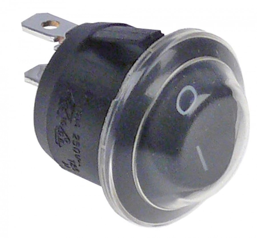 rocker switch mounting ø 20mm black 1NO 250V 10A with cover cap 0-I connection male faston 4,8mm