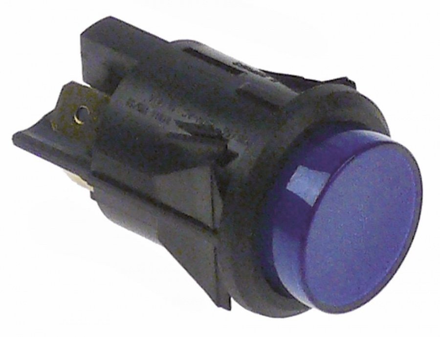 push switch mounting ø 25mm blue 2NO 250V 16A connection male faston 6,3mm