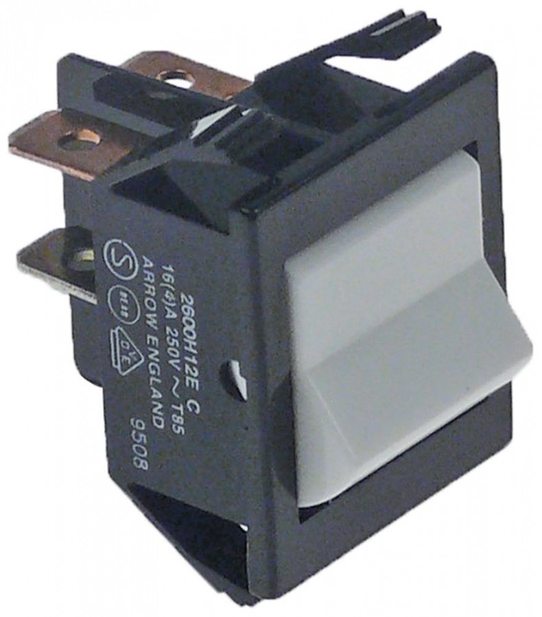 rocker switch 27x22mm white 2NO 250V 16A connection male faston 6,3mm