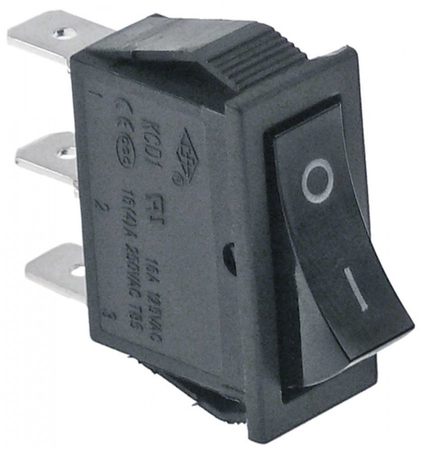 rocker switch 30x11mm black 1CO 250V 16A I O connection male faston 6,3mm