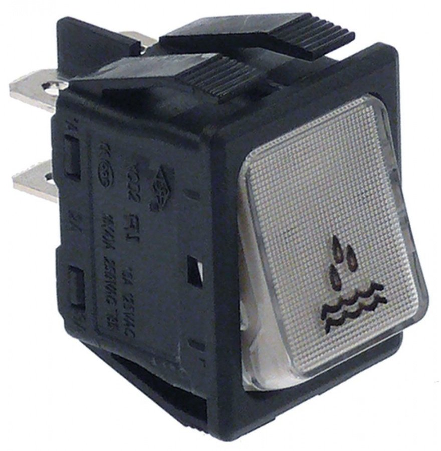 momentary rocker switch 30x22mm white 2NO 250V 16A water connection male faston 6,3mm