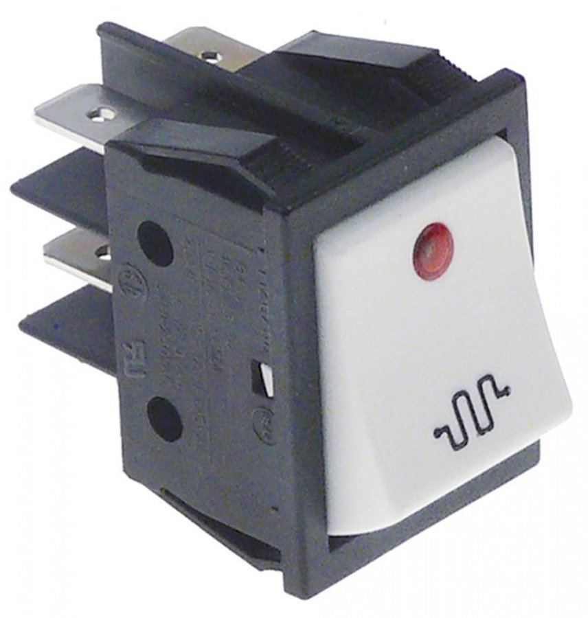 rocker switch 30x22mm red 2NO 250V 16A illuminated heating connection male faston 6,3mm