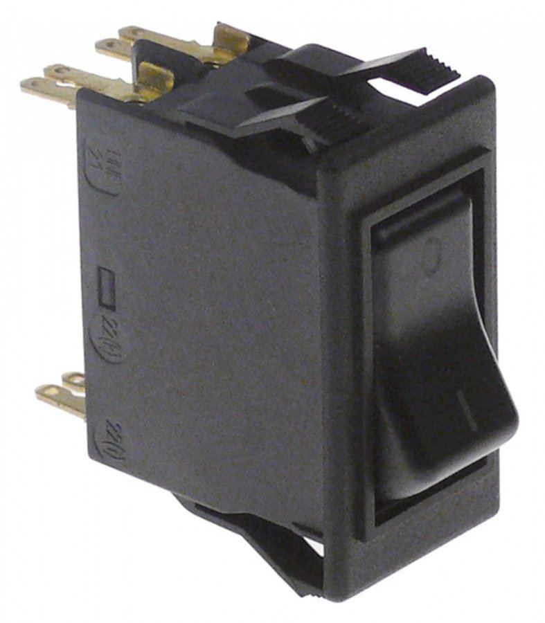 rocker switch 21x44mm black 2NO 240V 20A 0-1 connection male faston 2,8mm/6,3mm