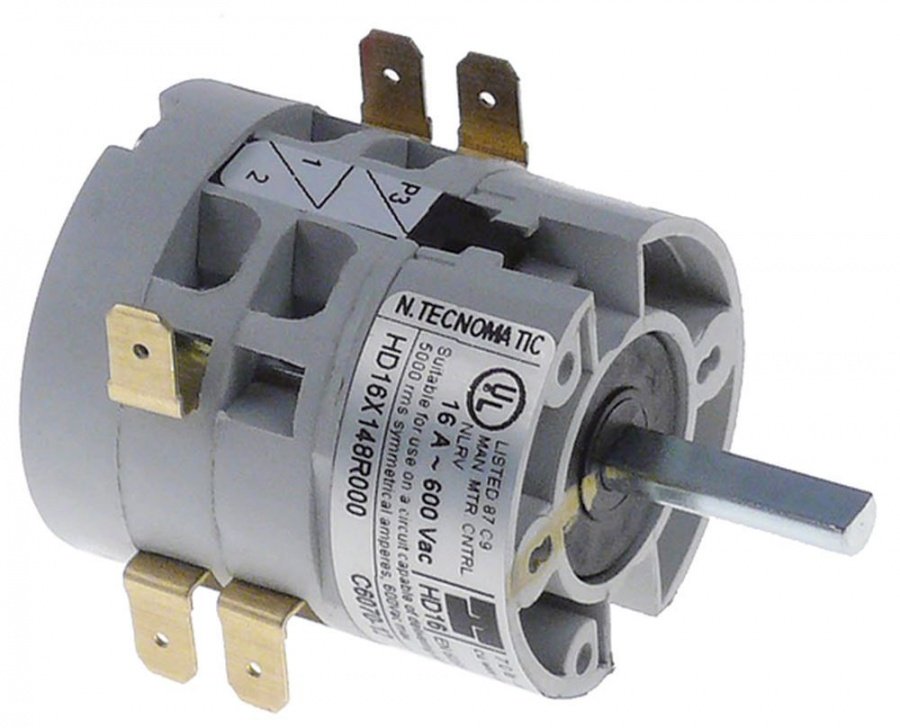 Intrerupator rotativ - selector 0-1-2, cu 4 contacte 16 A, ax ø 6x4,6 mm, lungime ax 23 mm - 347369