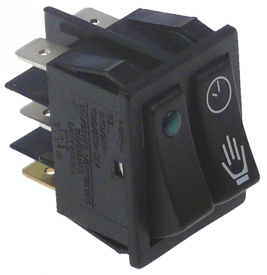 rocker switch 30x22mm green 1NO/NO 250V 16A illuminated clock, hand