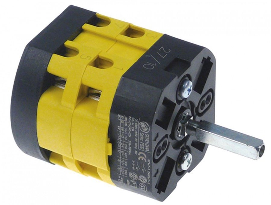rotary switch 2 operating positions 0-1 4 -poles 20 A shaft ø 5x5mm shaft length 23 mm ø 44/48mm - 347404