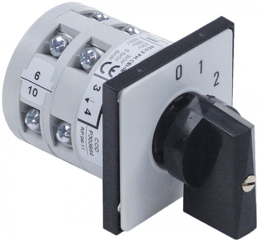 comutator rotativ seturi de contacte 4 poziții 3 0-1-2 tip P303664 660V 25A ax ø 5x5mm