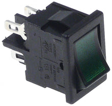 rocker switch 19x13mm green 2NO 250V 10A illuminated connection male faston 2,8mm
