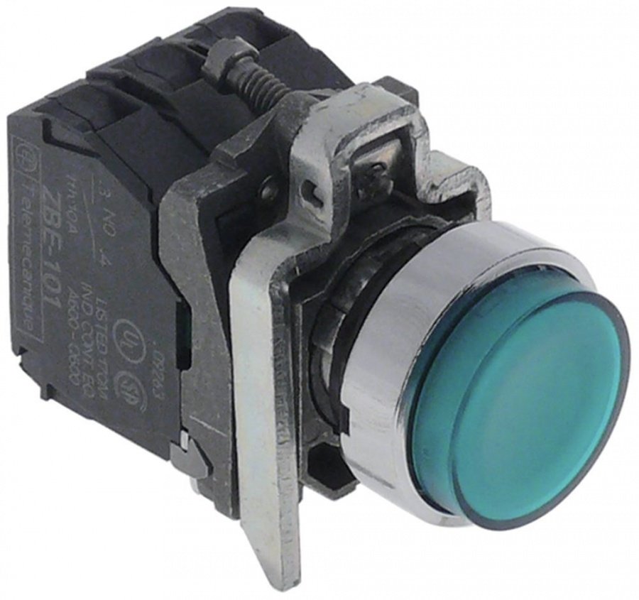 push button lighted green 2-pole 2NO 240V 3A