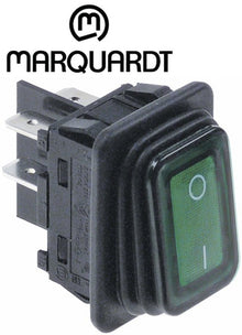 Intrerupator basculant etans 20 A, 250 V, montare in fereastra 30x22 mm, iluminat verde, simboluri O-I - 347531
