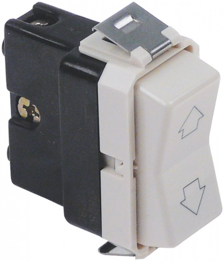 Buton lift, basculant cu revenire si pozitie neutra, contact 1CO, 150V, 10A, sageti sus-jos, montare 22x44 mm - 347555