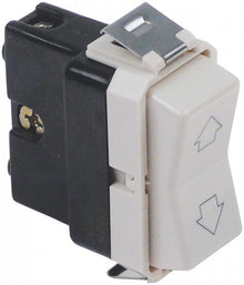 Buton lift, basculant cu revenire si pozitie neutra, contact 1CO, 150V, 10A, sageti sus-jos, montare 22x44 mm - 347555
