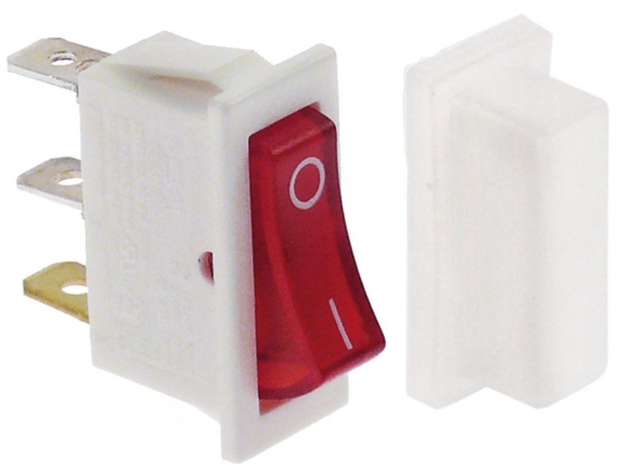 rocker switch 30x11mm red 1NO/indicator light 250V 15A 0-I connection male faston 6,3mm