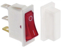 rocker switch 30x11mm red 1NO/indicator light 250V 15A 0-I connection male faston 6,3mm