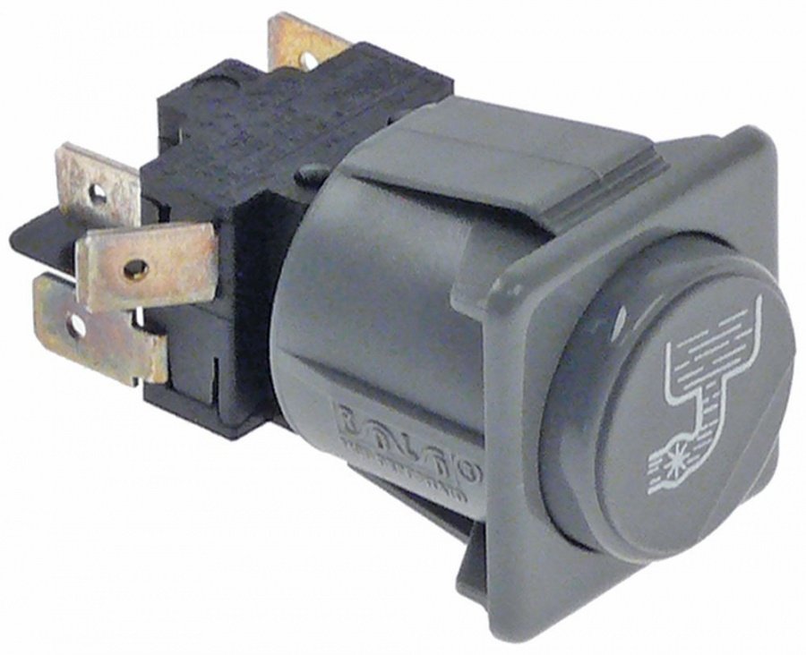 momentary push switch 28,5x28,5mm blue 1CO 250V 16A drain pump connection male faston 6,3mm