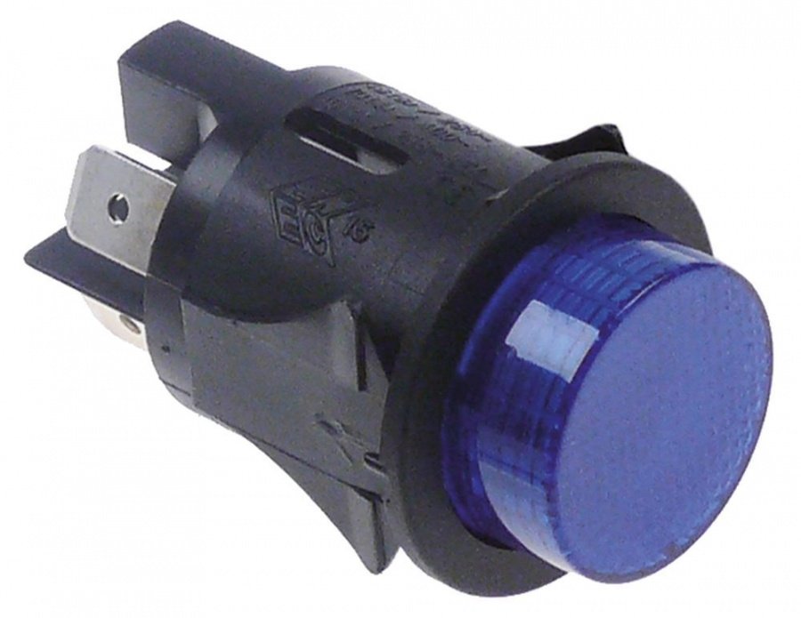 push switch mounting ø 25mm blue 2NO 250V 16A illuminated connection male faston 6,3mm