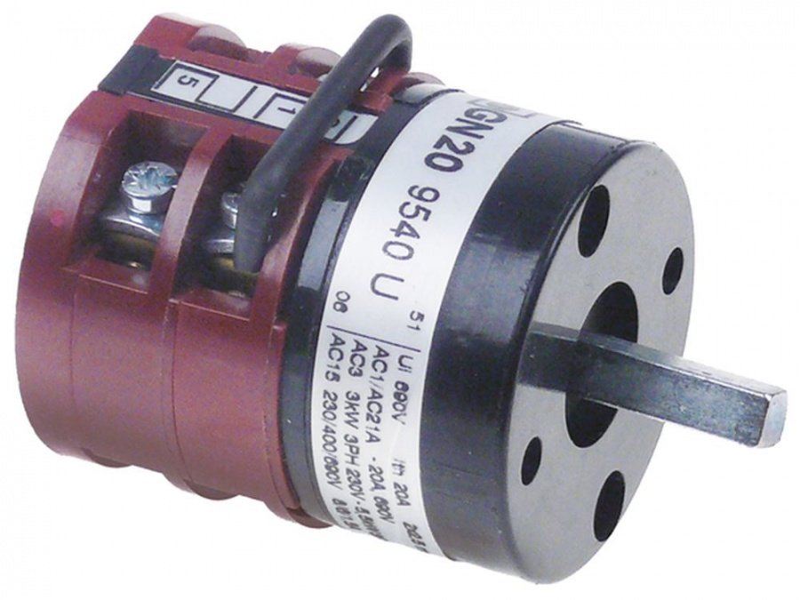 rotary switch 1-2-3, 3 poles 20 A shaft ø 5x5mm shaft length 16 mm - 347631