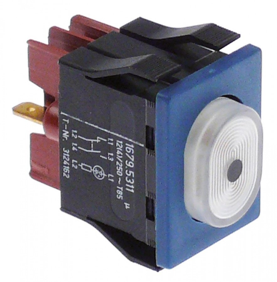 momentary push switch 30x22mm white/blue 1NO/1NC/indicator light 250V 12A programme I