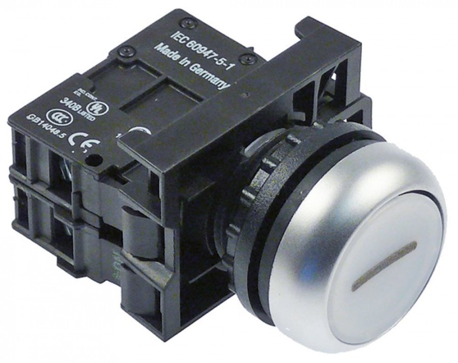 momentary push switch white illuminated, 10-30V ø 22,5mm 1NO on momentary