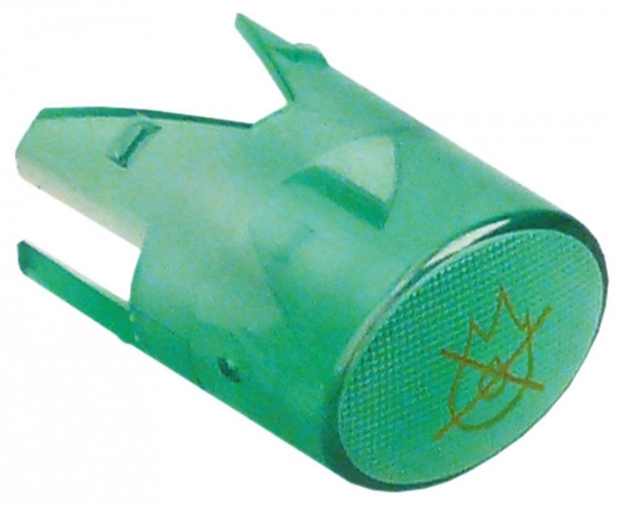 indicator light lens size 17x13mm green crossed out flame gold