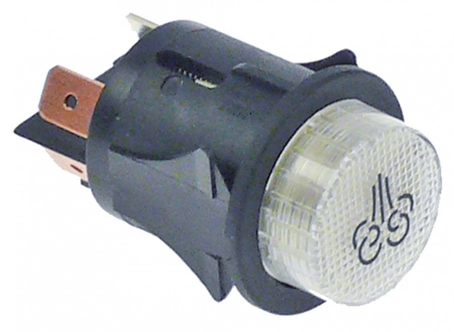 Intrerupator buton fara retinere, contact 1 NO, 16 A, 250 V, montare ø 25 mm, iluminat alb, cu simbol abur - 347771