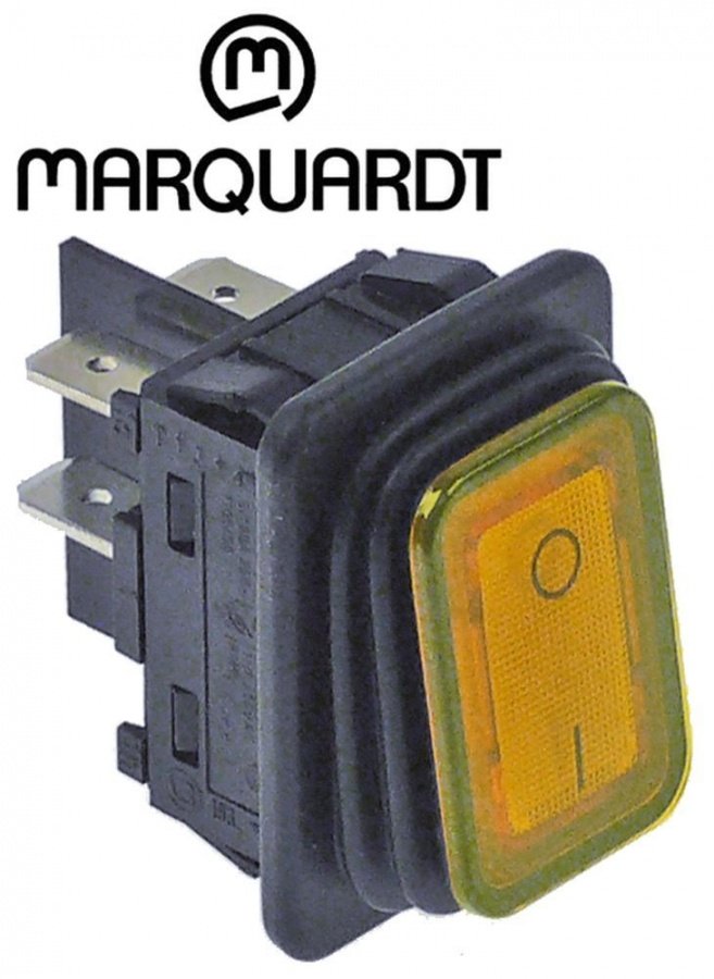 Intrerupator basculant etans 20 A, 250 V, montare in fereastra 30x22 mm, iluminat galben, simboluri O-I - 347774