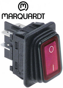 Intrerupator basculant etans 20 A, 250 V, montare in fereastra 30x22 mm, iluminat rosu, simboluri O-I - 347775