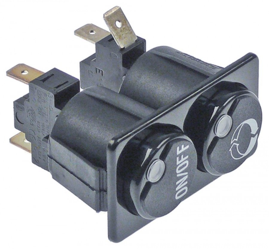 switch combination 28,5x52,6mm black 1NO/1CO 250V 16A with indicator connection male faston 6,3mm