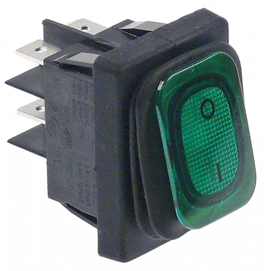 Intrerupator basculant cu burduf etans, contacte 20 A, 230 V, montare 30x22 mm, iluminat verde - 347791