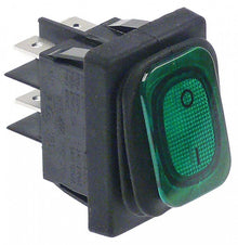 Intrerupator basculant cu burduf etans, contacte 20 A, 230 V, montare 30x22 mm, iluminat verde - 347791