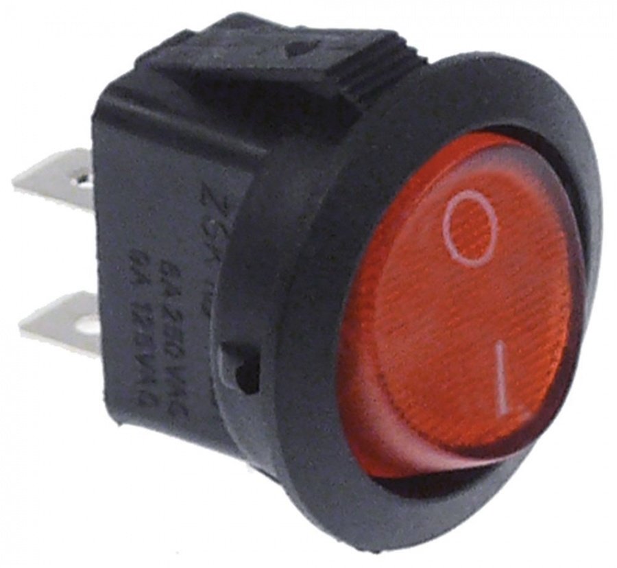 rocker switch mounting ø 20mm red 1NO 250V 6A lighted 0-I connection male faston 4,8mm