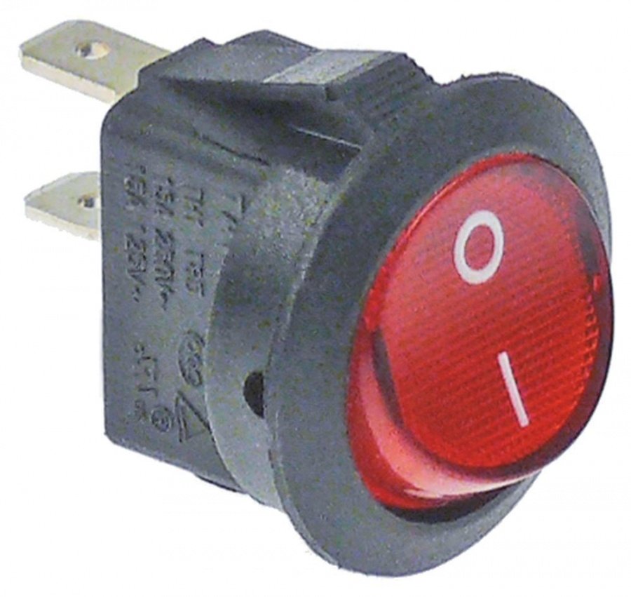 rocker switch 20mm red 1NO 250V 16A 0-I connection male faston 4,8mm